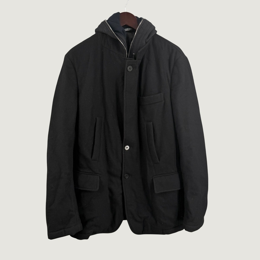 Dolce & Gabbana Mens Layered Hooded Wool Blend Jacket Black IT 52  L Made Italy